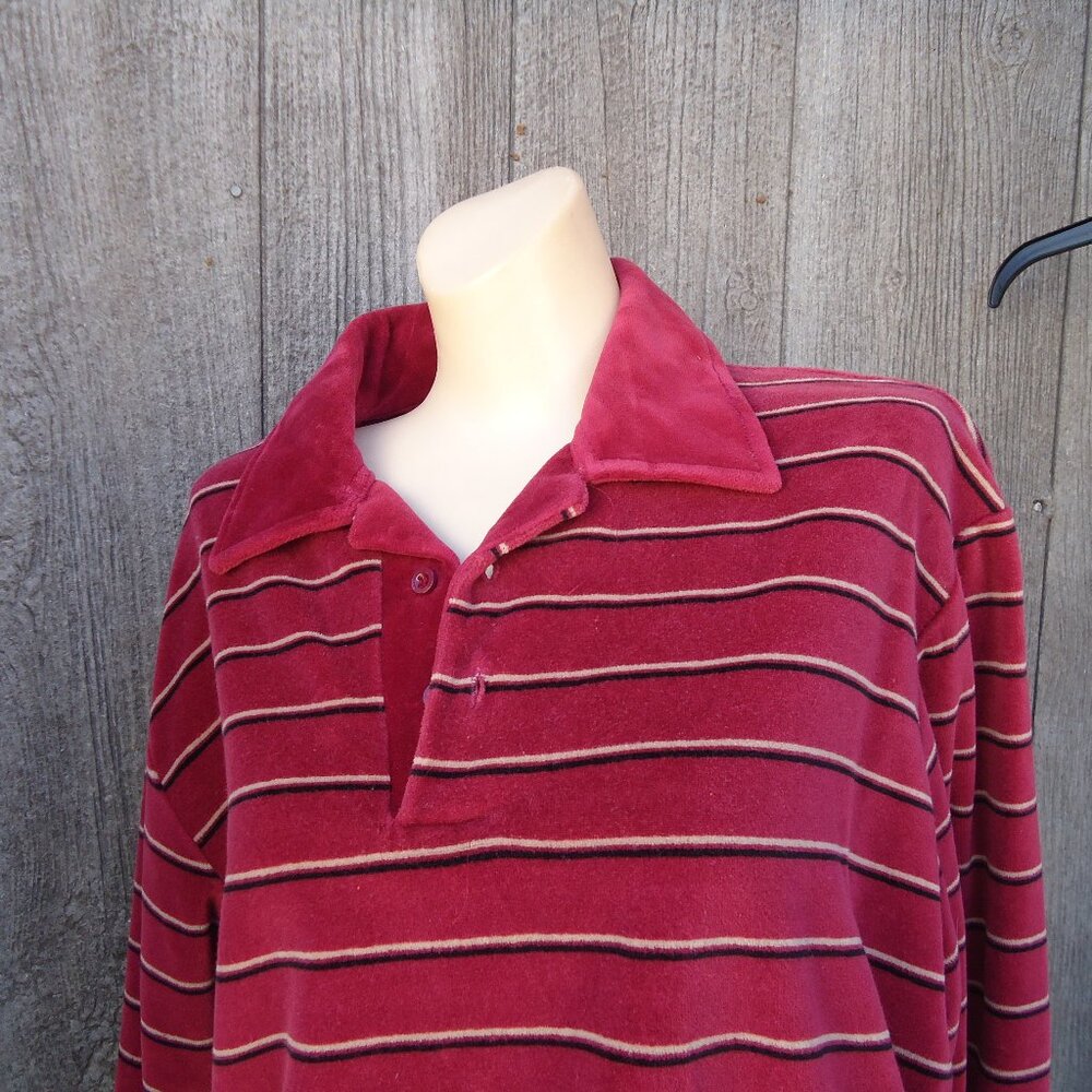 Vintage Velvety Burgandy Striped 1970s Pullover Shirt Silver Unicorn L